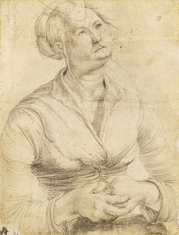 Matthias Grünewald (around 1470/80 – 1528 Halle an der Saale) Study of A Woman in Prayer, Looking Up